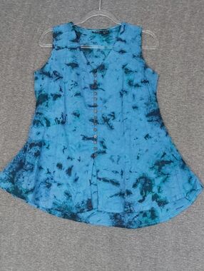ETC. WOMENS BLUE ICE DYE TIE DYE Y2K BOHO FAIRY FESTIVAL ARTIST BUTTON TOP M